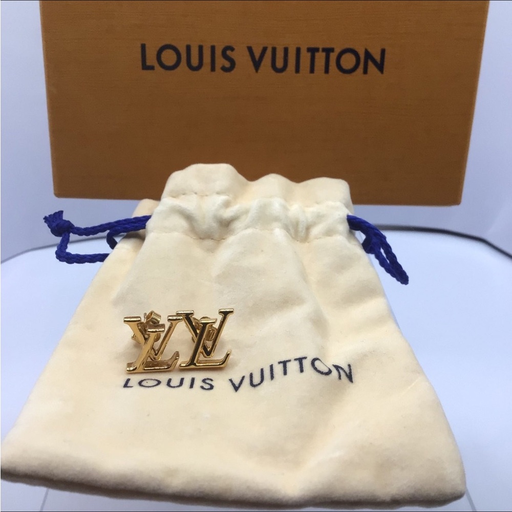 Louis Vuitton Shiny Gold Logo Studs